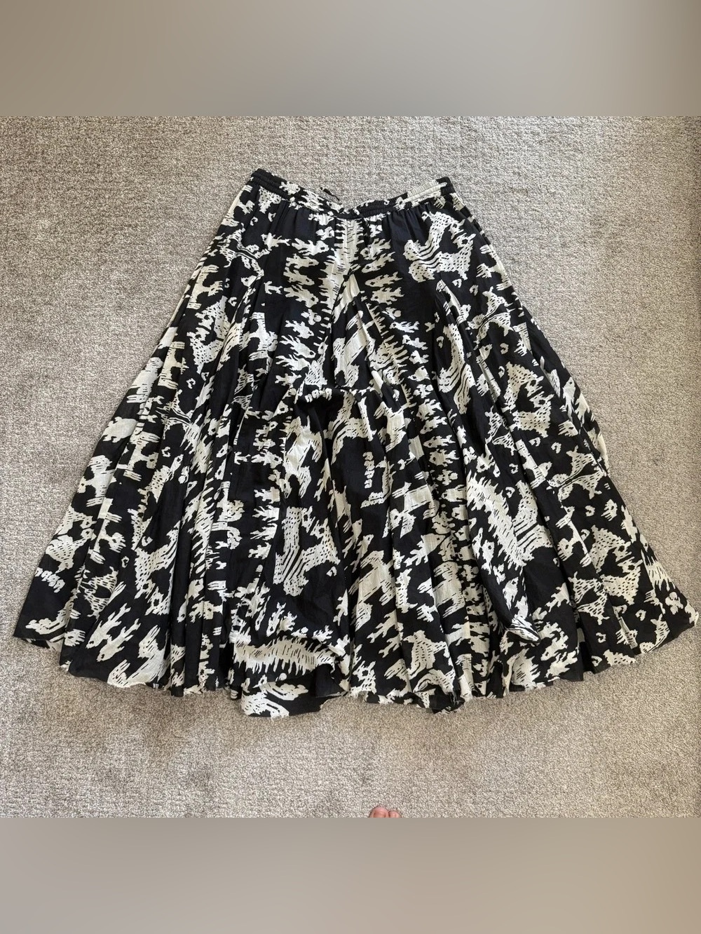 Black & White Printed Maxi Skirt with Full Silhouette